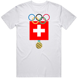 Switzerland Pyeongchang 2018 Winter Olympics Flag Gold Medal Mens Soft Cotton Tee T Shirt