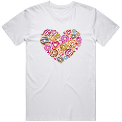 Design From Donuts In The Heart Form Culinary Pastries Background For St S Day With Mens Soft Cotton Tee T Shirt