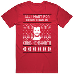 Chris Hemsworth All I Want For Christmas Ugly Christmas Fan Mens Soft Cotton Tee T Shirt