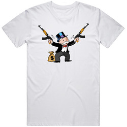 Two Gun And A Money Bag Monopoly Man Funny Parody Mens Soft Cotton Tee T Shirt