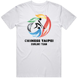 Chinese Taipei Curling Team 2014 Olympic Sochi Vintage Distressed Mens Soft Cotton Tee T Shirt