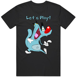 Oggy And The Cockroaches The Movie T Shirt Oggy Games Lazy Cat Cartoon Vintage Cotton Tee Classic Mens Soft Cotton Tee T Shirt