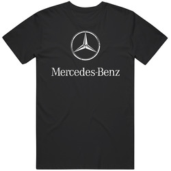 Mercedes Benz Automobile Car Truck Motorcycle Auto Parts Cool Distressed Style Brand Logo Emblem White Font Mens Soft Cotton Tee T Shirt