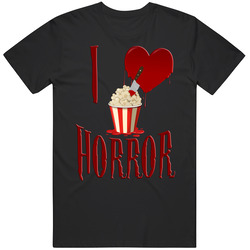 I Love Horror Halloween Movie Popcorn Lover Mens Soft Cotton Tee T Shirt