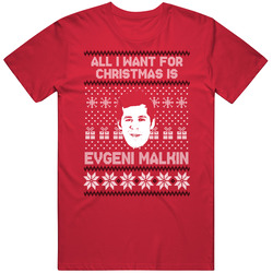 Evgeni Malkin All I Want For Christmas Pittsburgh Hockey Fan Ugly Christmas Mens Soft Cotton Tee T Shirt