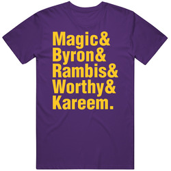 Magic Byron Worthy Rambis Kareem Best La Basketball History Retro Sports Fan Mens Soft Cotton Tee T Shirt