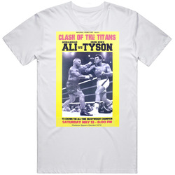 Muhammad Ali Vs Iron Mike Tyson Clash Of The Titans Fictional Boxing Matchup Poster Combat Sports Fan Mens Soft Cotton Tee T Shirt