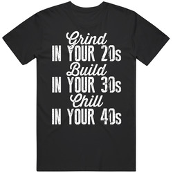 Grind In Your 20s Build 30s Chill 40s Motivational Mens Soft Cotton Tee T Shirt