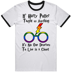 No One Should Live In A Closet Harry Potter Gay Glasses Lightning Pride Colors Mens Soft Cotton Tee T Shirt