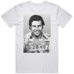 Pablo Escobar Smiling Notorious Drug Lord Mugshot Vintage Look Mens Soft Cotton Tee T Shirt