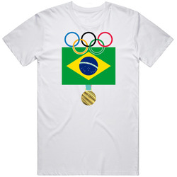 Brazil Pyeongchang 2018 Winter Olympics Flag Gold Medal Mens Soft Cotton Tee T Shirt