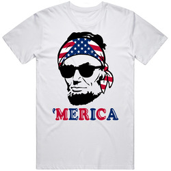 Merica Abe Lincoln Patriotic Fourth Of July Mens Soft Cotton Tee T Shirt