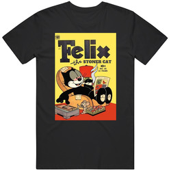 Felix The Stoner Cat Funny Weed Kush Marijuana Mens Soft Cotton Tee T Shirt