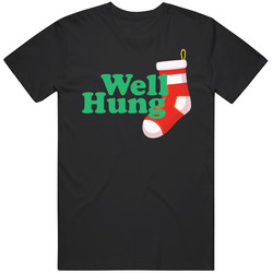 Well Hung Stocking Funny Christmas Holiday Mens Soft Cotton Tee T Shirt