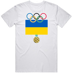 Ukraine Pyeongchang 2018 Winter Olympics Flag Gold Medal Mens Soft Cotton Tee T Shirt
