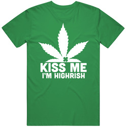 Kiss Me I'm Highrish St Patrick's Day Marijuana Mens Soft Cotton Tee T Shirt