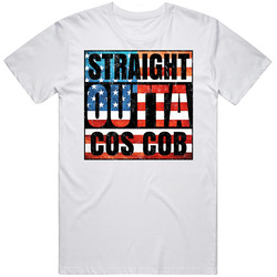 Straight Outta Cos Cob Connecticut Usa American City Patriotic Flag Mens Soft Cotton Tee T Shirt