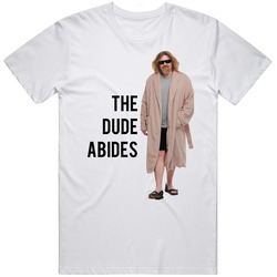 The Big Lebowski The Dude In Robes The Dude Abides Quote Mens Soft Cotton Tee T Shirt