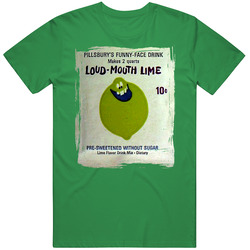 Pillbury's Funny Face Loud Mouth Lime Drink Mix Retro Food Wrapper Worn Look Mens Soft Cotton Tee T Shirt