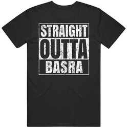 Straight Outta Basra Iraq Parody City Worn Look Mens Soft Cotton Tee T Shirt