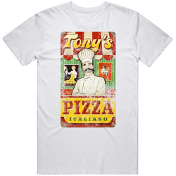 Tony's Pizza Italiano Retro Pizzeria Sign Foodie Worn Look Mens Soft Cotton Tee T Shirt