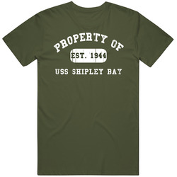 Property Of Uss Shipley Bay Established 1944 Us Navy Mens Soft Cotton Tee T Shirt