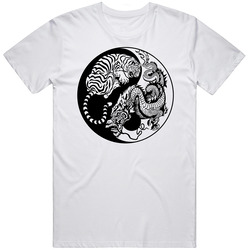 Bengal Tiger Rising Dragon Yin Yang Mens Soft Cotton Tee T Shirt