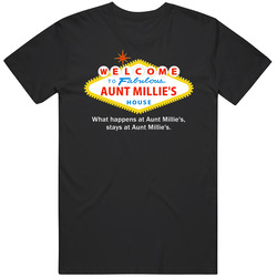 What Happens At Aunt Millie House Las Vegas Parody Party Mens Soft Cotton Tee T Shirt