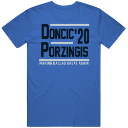 Luka Doncic Kristaps Porzingis 2020 Making Dallas Great Again Basketball Fan Mens Soft Cotton Tee T Shirt