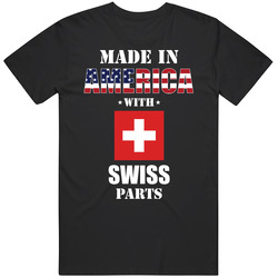 Made In America With Swiss Parts Patriotic Nationality Mens Soft Cotton Tee T Shirt