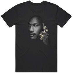 Michael Jordan Six Rings Portrait Chicago Basketball Legend Mens Cotton T Shirt