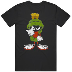 Marvin The Martian Middle Finger Flipping The Bird Looney Toons Worn Look Mens Cotton Classic T Shirt