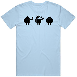 New Android Eats Apple Scene Bite Cellphone Geek Light Blue Mens Vintage T Shirt