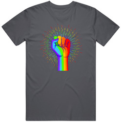 Rainbow Colored Hand With A Fist Raised Up Gay Pride Lgbt Concept Realistic Style Mens Vintage T Shirt