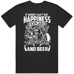 If Money Cant Buy Happiness Explain Motorcycles And Beer Funny Mens Vintage T Shirt