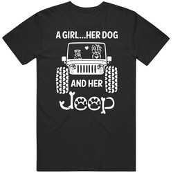 A Girl Her Dog And Her Jeep44 Funny Tee Black Cotton Classic T Shirt