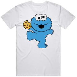 Cookie Monster Face Sesame Street Cartoon  2white Cotton Classic T Shirt