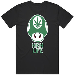 High Life Mario 1up Mushroom Bong Marijuana 420 Funny Parody Graphic  Apparel Cotton Classic T Shirt