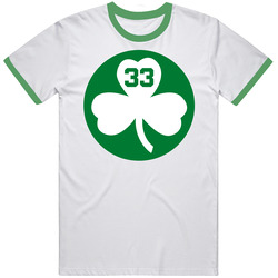 Larry Bird 33 Boston Shamrock White Cotton Classic T Shirt