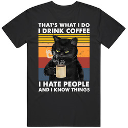Coffee I Hate People Black Cat Cotton Classic T Shirt