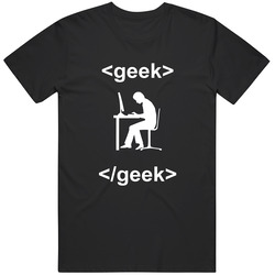 Geek Open And Close Html Tag Geek Sitting At Desk Funny Cotton Classic T Shirt