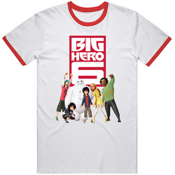 BIG HERO 6 T-SHIRT RED RINGER3 Mens Vintage T Shirt