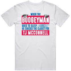 Tj Mcconnell Boogeyman Checks Closet For Philadelphia Basketball Mens Vintage T Shirt