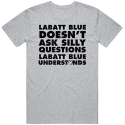 Labatt Blue Doesn't Ask Stupid Questions Funny Junk Food Restaurant Mens Vintage T Shirt