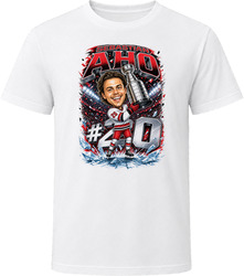 Carolina Hurricanes Sebastian Aho White Jersey Stanley Cup Caricature T Shirt
