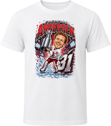 Carolina Hurricanes Frederik Andersen White Jersey Stanley Cup Caricature T Shirt