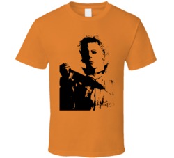 Halloween Michael Myers Mask Orange Subway Mens T Shirt