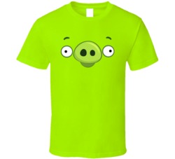 Bad Piggie Angry Birds Green Pig Big Face T Shirt