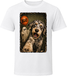 Scared Aussiedoodle Halloween Ghost Vintage Doodle Mom Dad Gift T Shirt