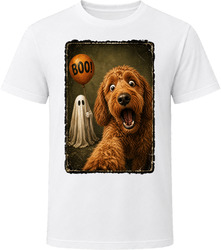 Scared Irish Doodle Halloween Ghost Funny Dog Selfie Photo Tee T Shirt